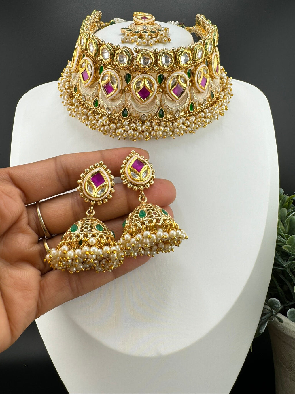 Premium Quality Polki Kundan Minakari Rajwadi polish Necklace Bridal set/Ruby  Necklace/Wedding Jewelry/Indian Jewelry/Rajwadi choker set
