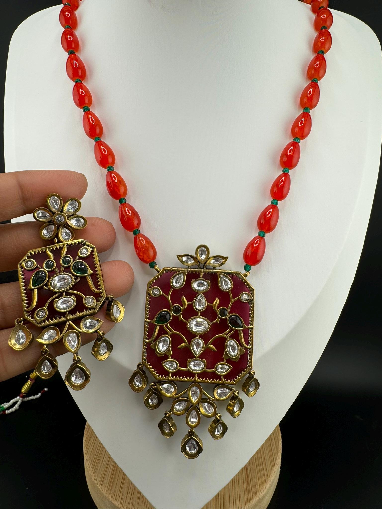 Amrapali Inspired Premium Long Necklace set with moissanite Kundan Inlay work on Stone