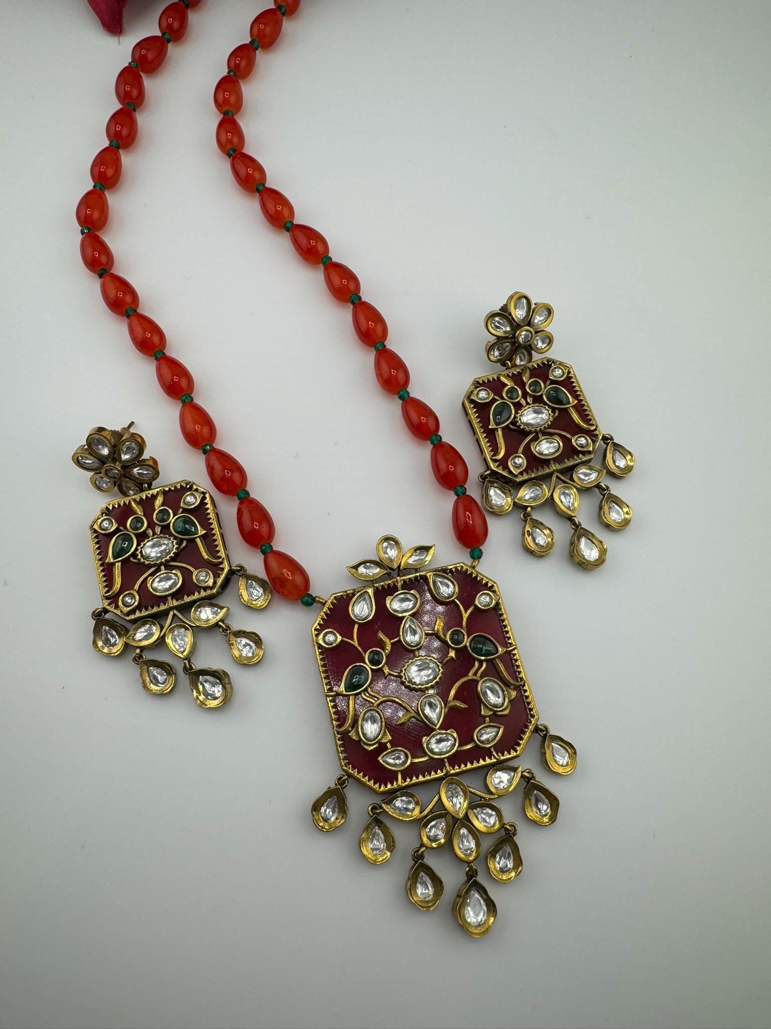 Amrapali Inspired Premium Long Necklace set with moissanite Kundan Inlay work on Stone