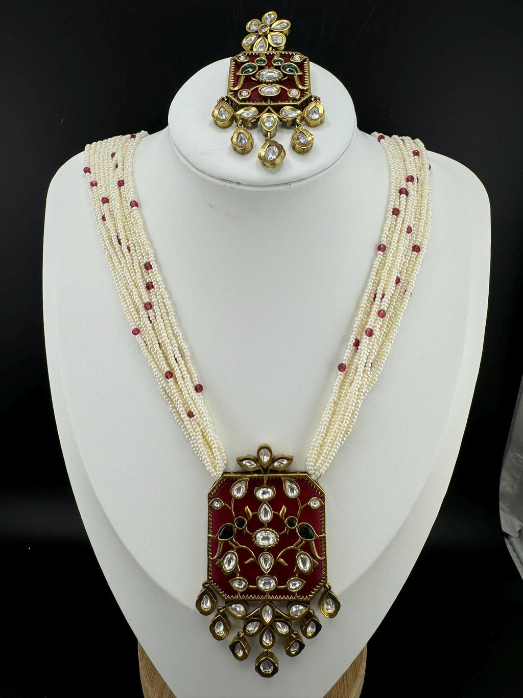 Amrapali Inspired Premium Long Necklace set with moissanite Kundan Inlay work on Stone