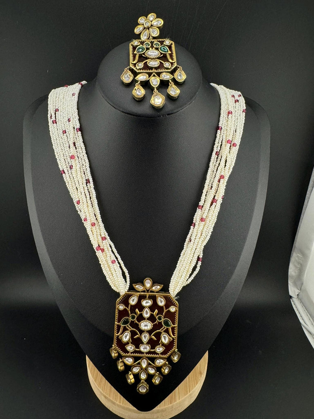 Amrapali Inspired Premium Long Necklace set with moissanite Kundan Inlay work on Stone