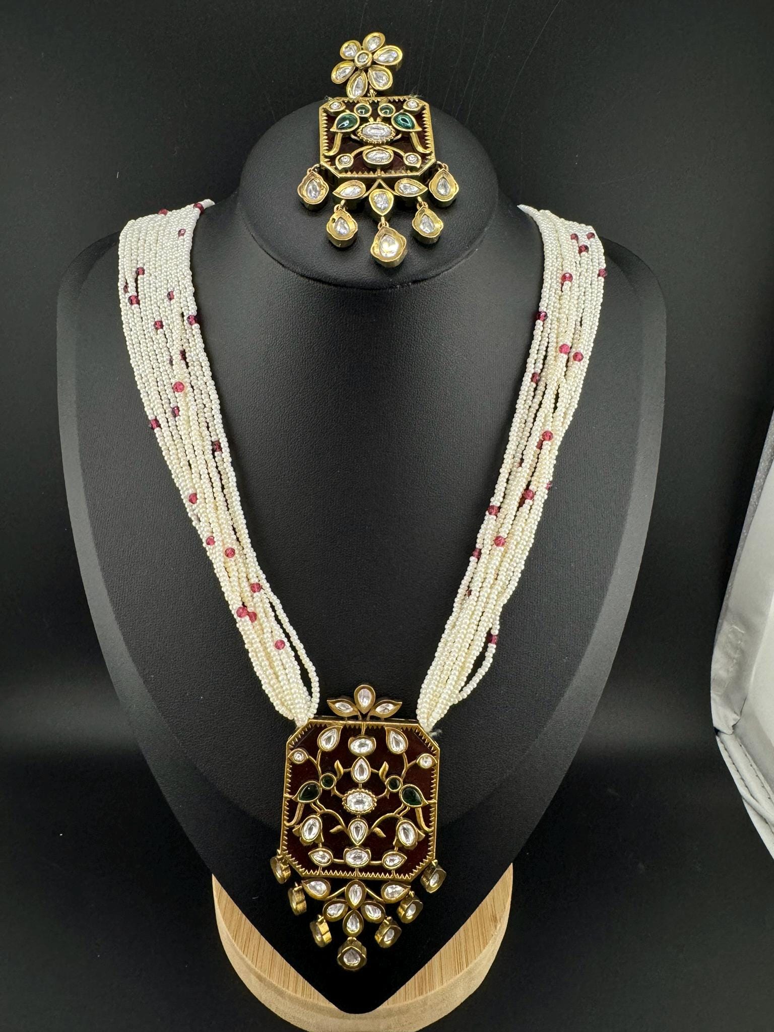 Amrapali Inspired Premium Long Necklace set with moissanite Kundan Inlay work on Stone