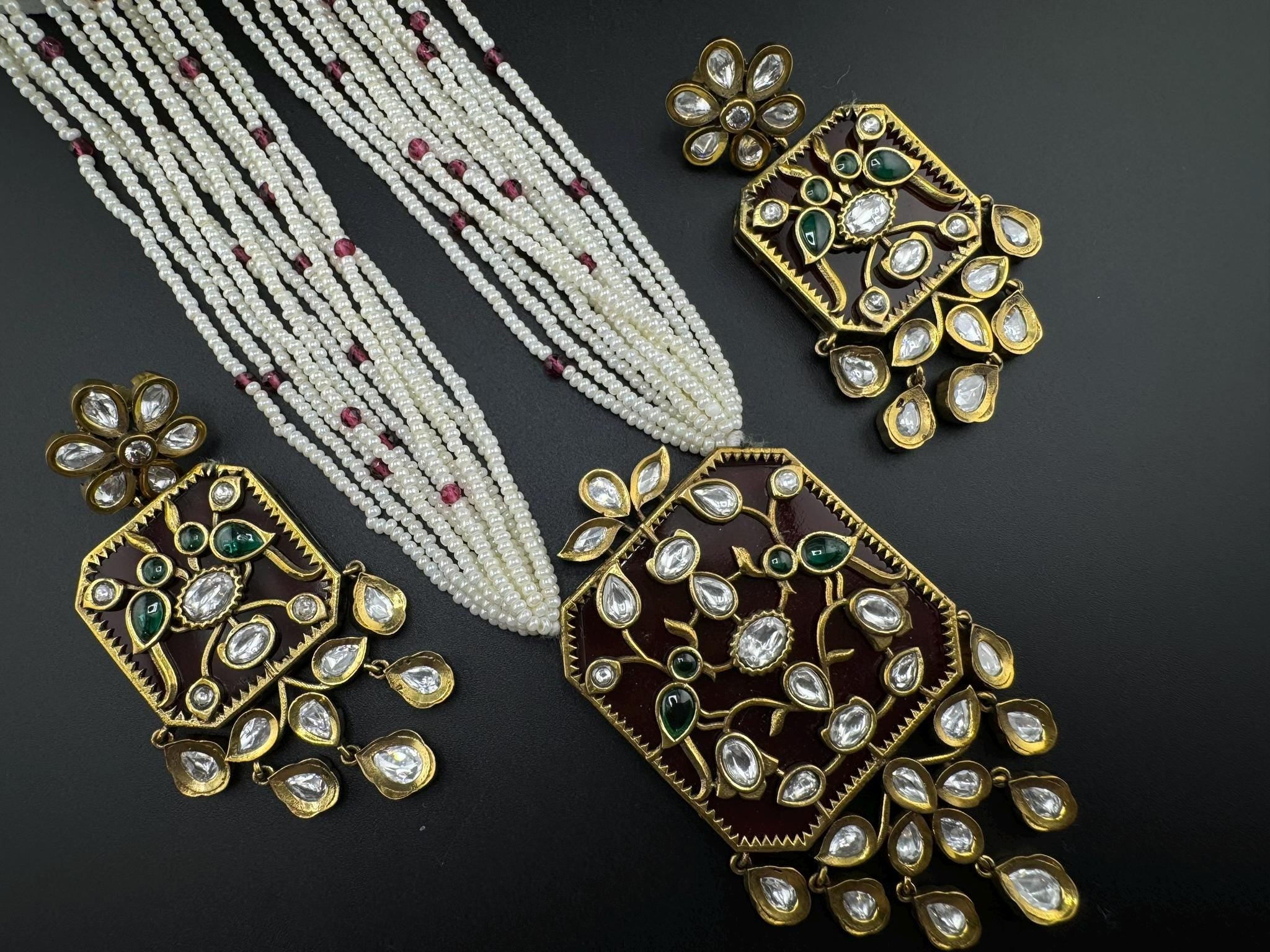 Amrapali Inspired Premium Long Necklace set with moissanite Kundan Inlay work on Stone