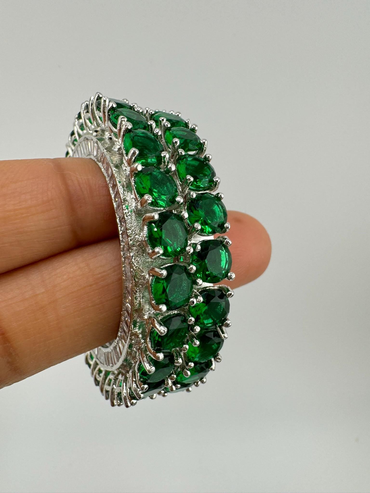 Swarovski inspired Premium Designer Open Hoop Earrings in Emerald Green crystals