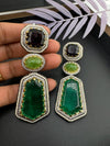 Sabyasachi Inspired designer Premium Purple and Green Victorian long earrings in CZ and pearls details