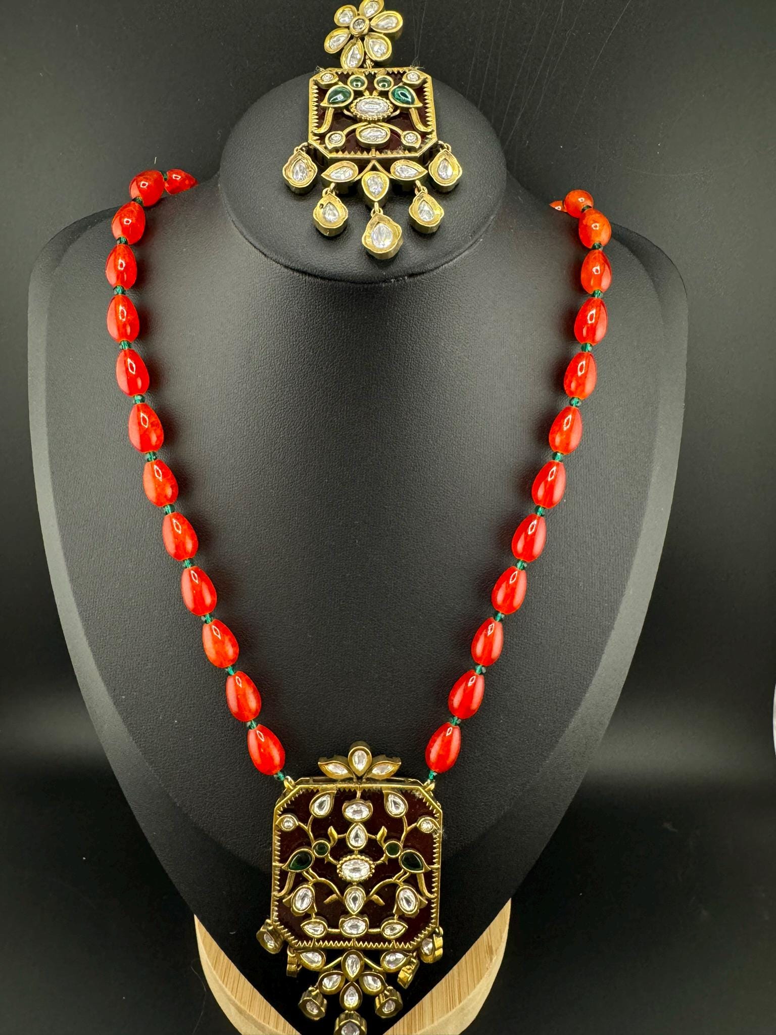 Amrapali Inspired Premium Long Necklace set with moissanite Kundan Inlay work on Stone
