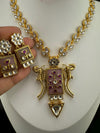 Pink Amrapali Inspired, Premium Quality Inlay work on natural stone long Necklace set