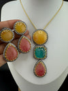 Sabyasachi Inspired Premium doublet stone, CZ, natural stones Pendant set with long earrings