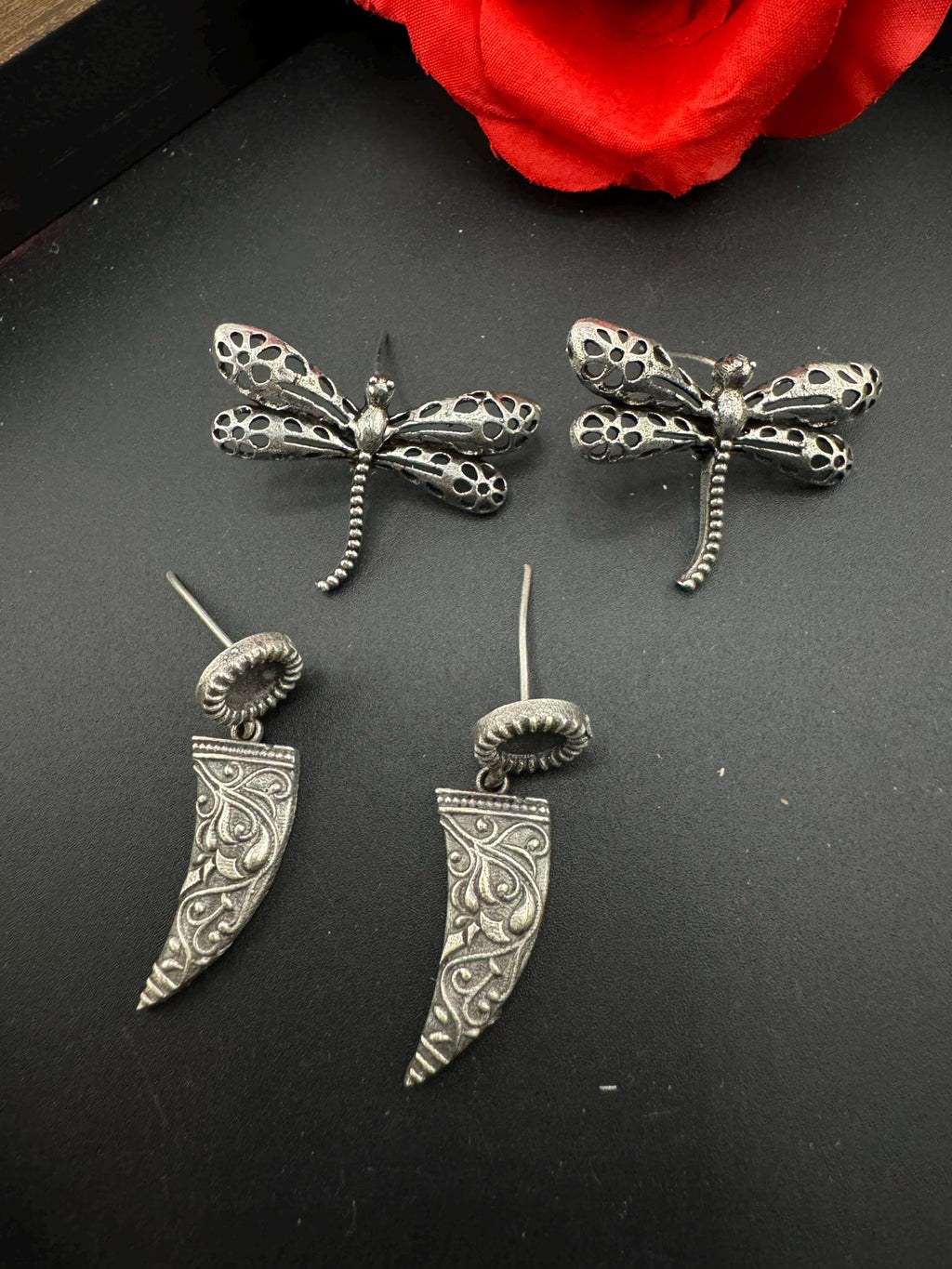 COMBO of 2 oxidized earrings, Fly and abstract earrings