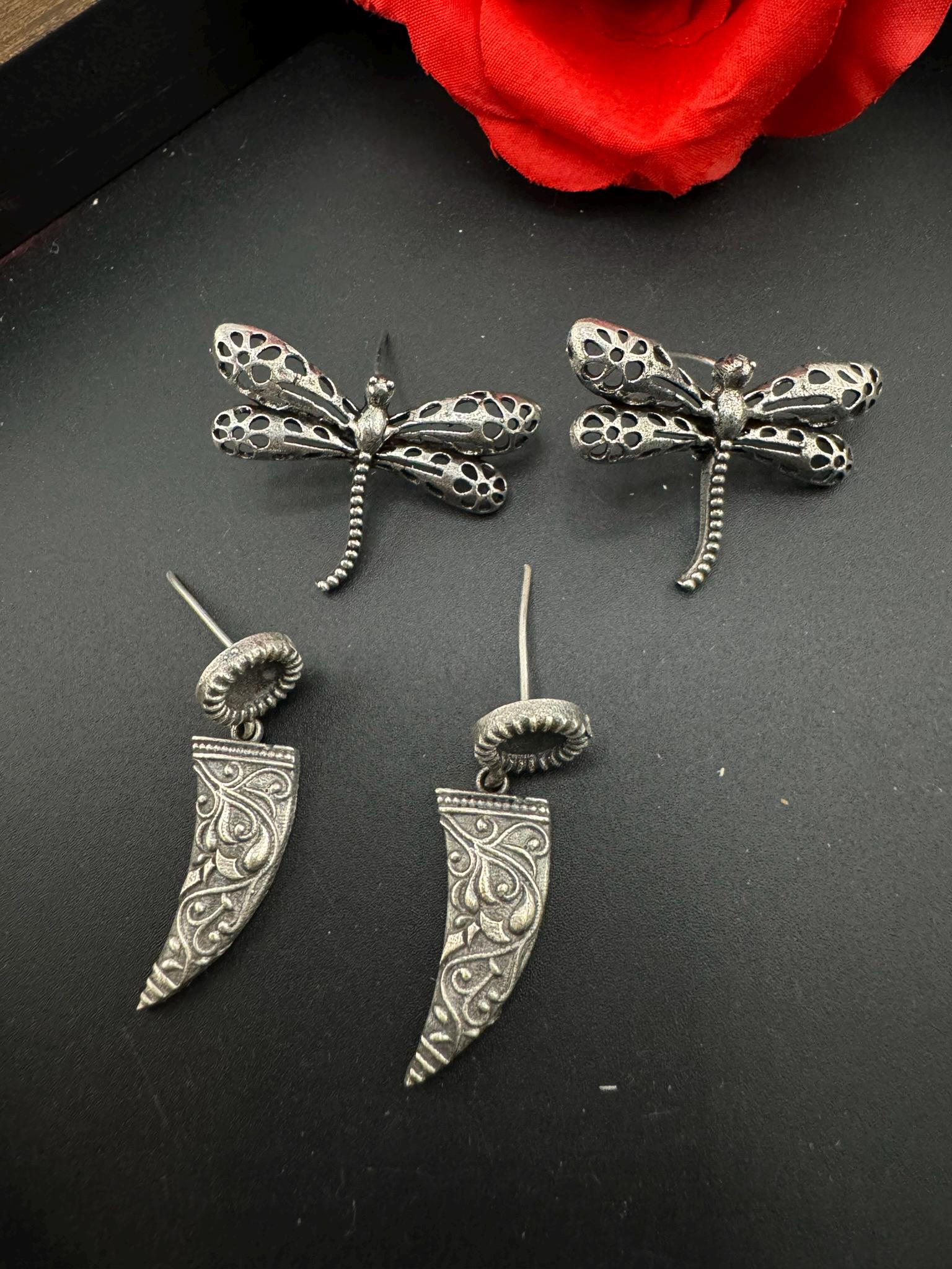 COMBO of 2 oxidized earrings, Fly and abstract earrings