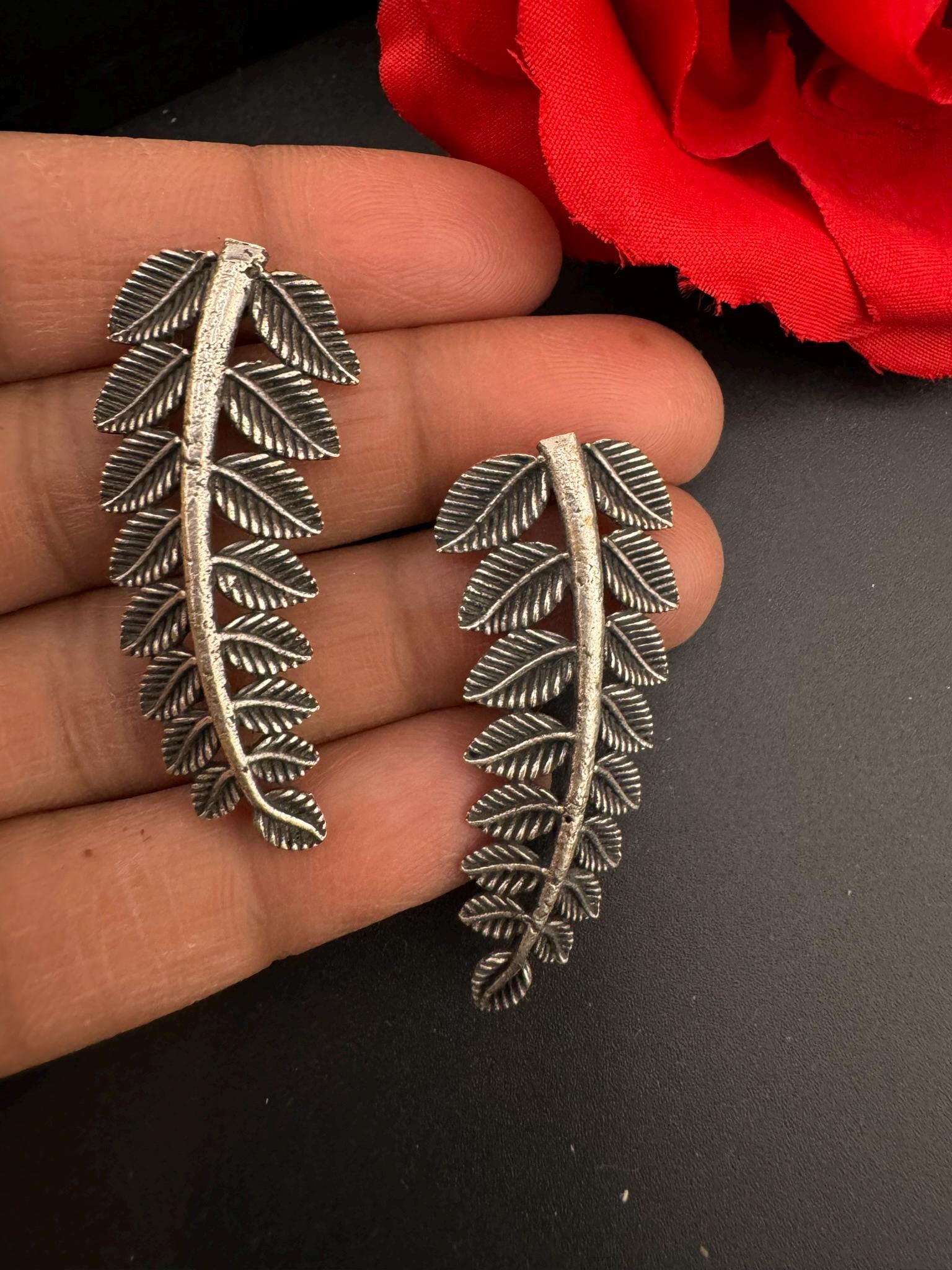 COMBO of 2 German SIlver oxidized earrings, leaf and mango earrings