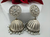 Silver Polish Premium Oxidized Jhumka earrings with CZ stone, pearls