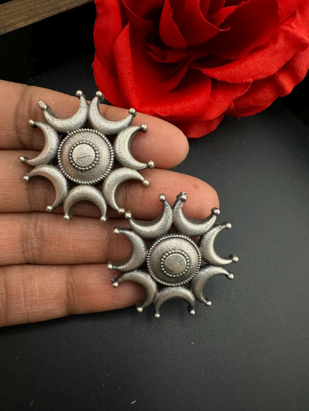 Moon Oxidized German silver Big Stud earrings