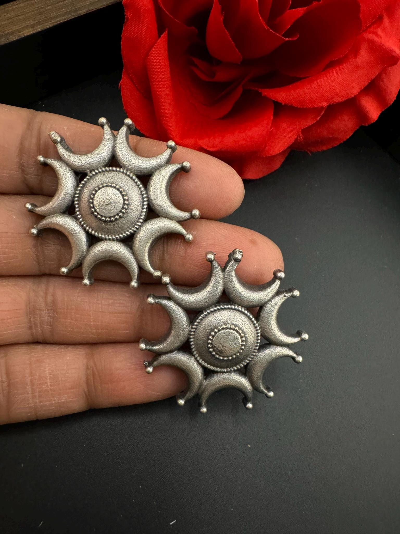 Moon Oxidized German silver Big Stud earrings