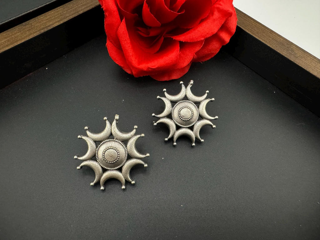 Moon Oxidized German silver Big Stud earrings
