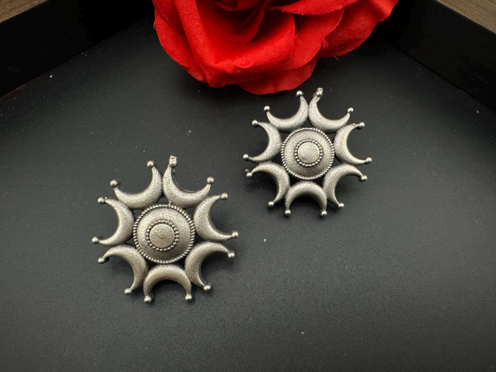 Moon Oxidized German silver Big Stud earrings