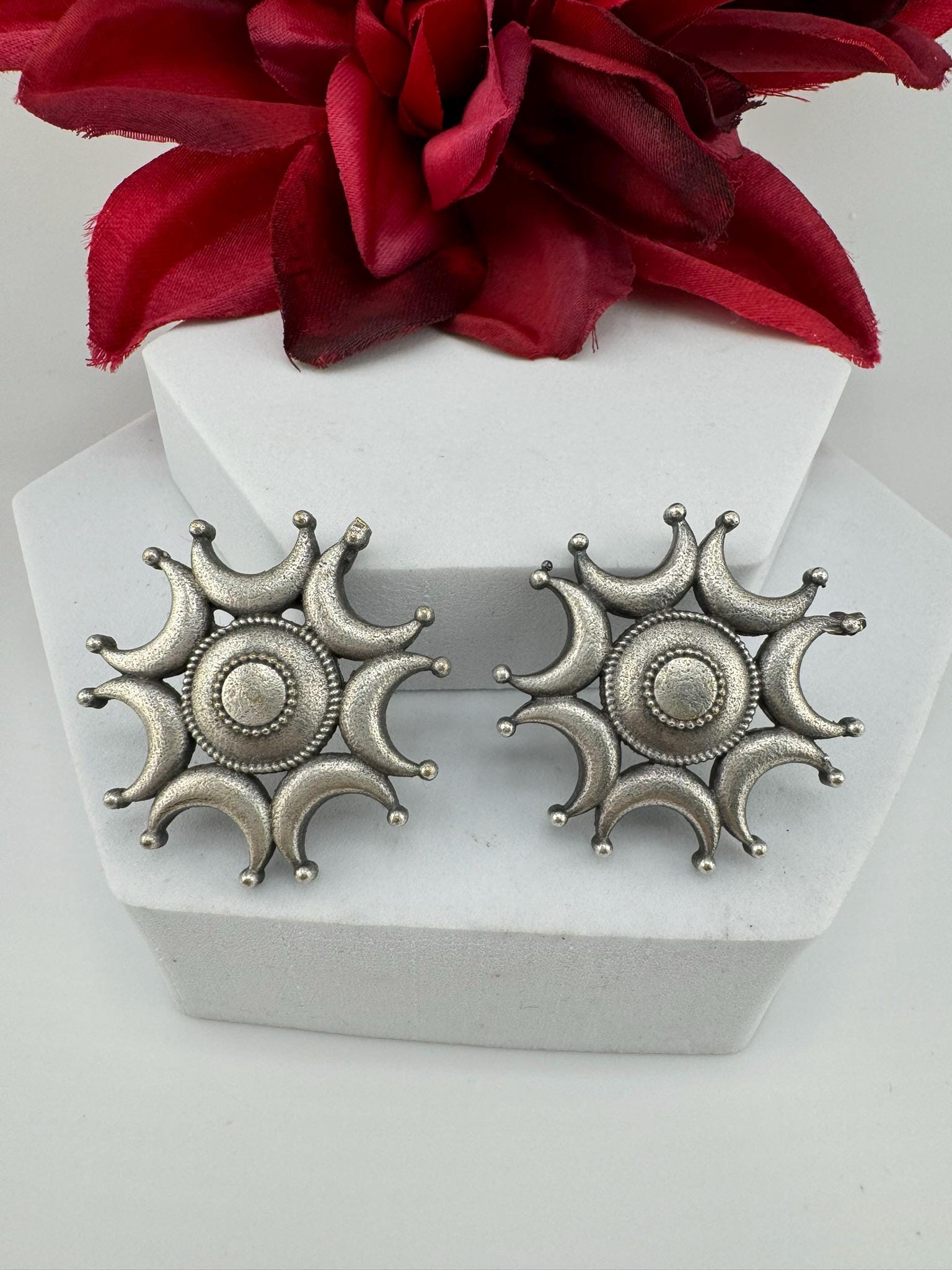 Moon Oxidized German silver Big Stud earrings