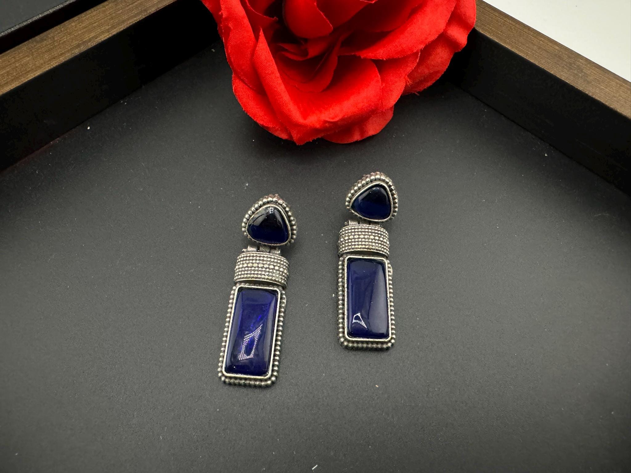 Blue Oxidized German silver Earrings, unique design
