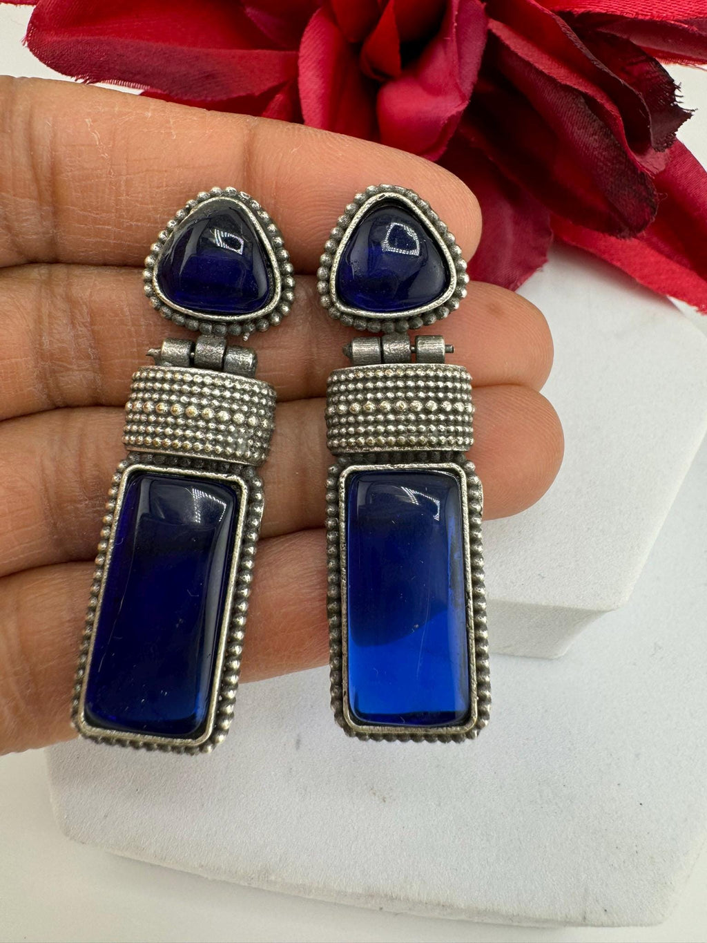 Blue Oxidized German silver Earrings, unique design