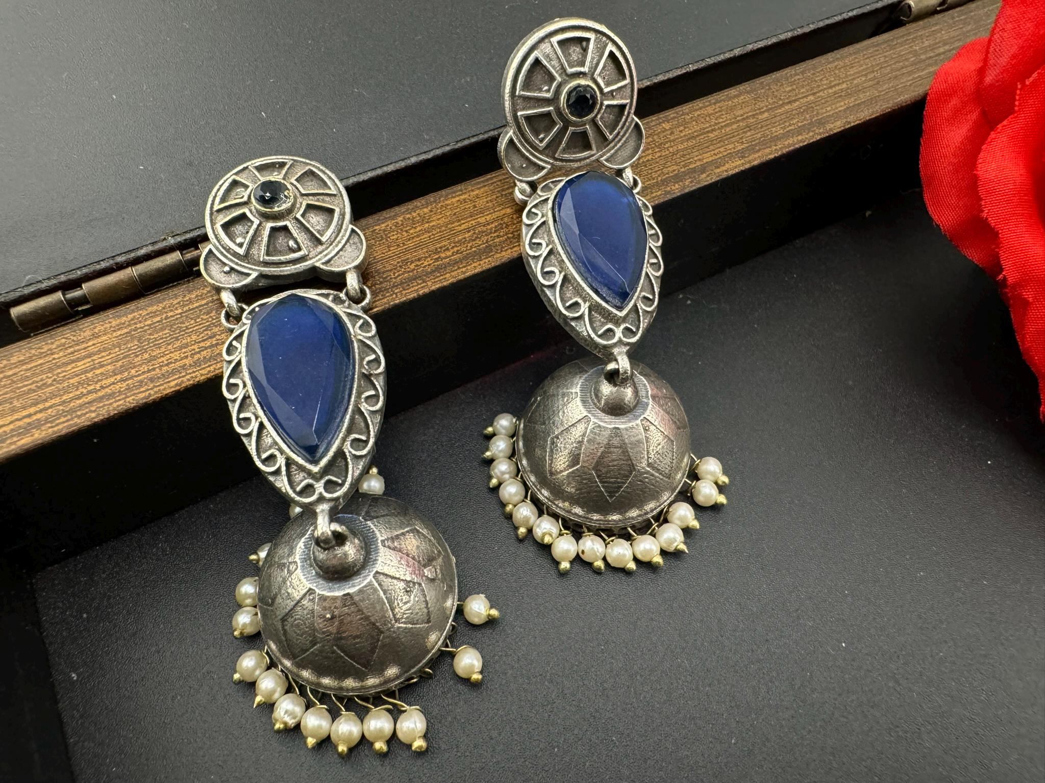 Oxidized German silver long jhumka earrings