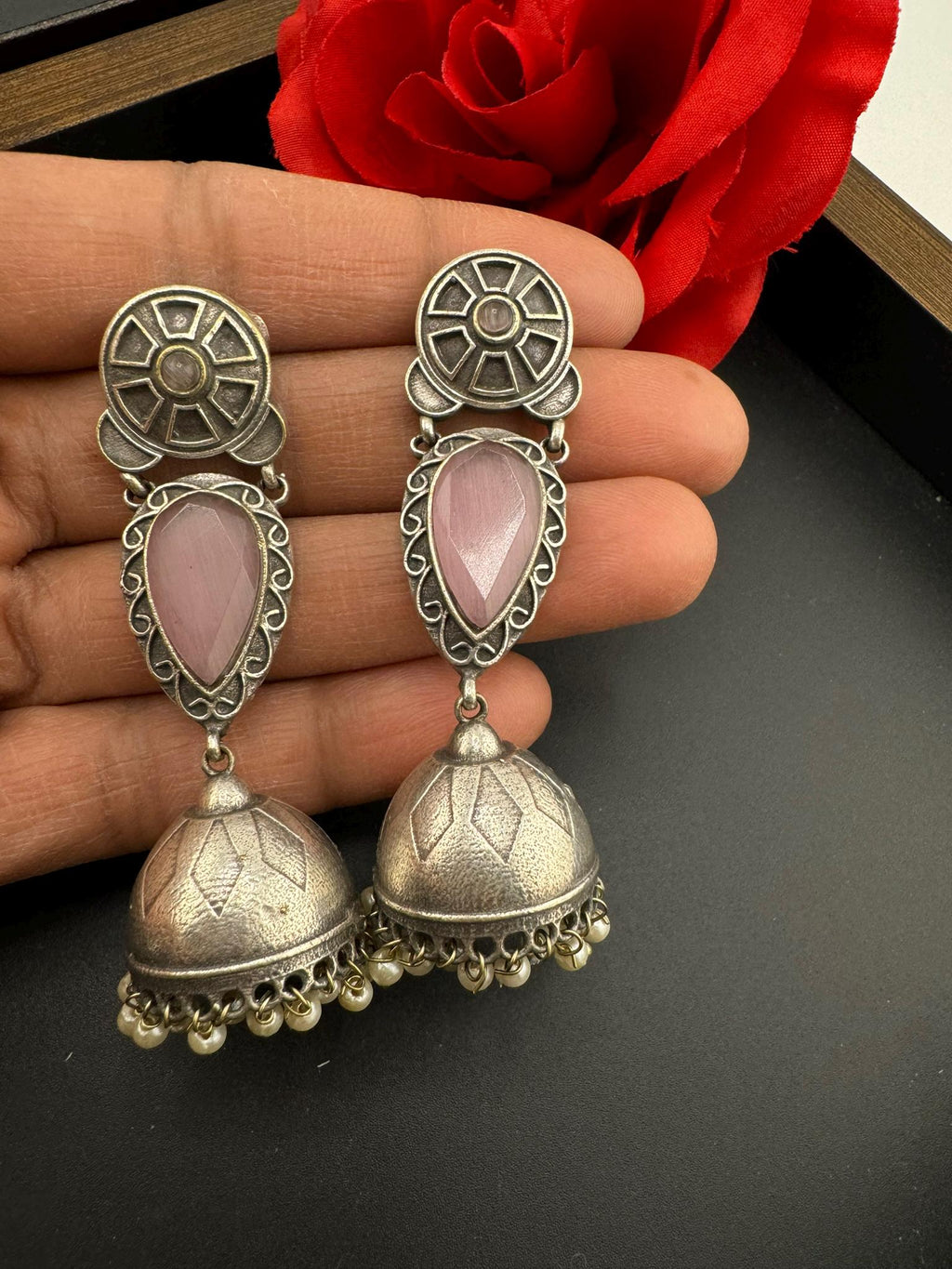 Oxidized German silver long jhumka earrings