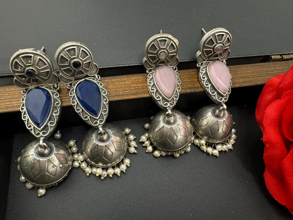Oxidized German silver long jhumka earrings