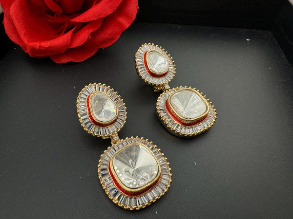 Designer Premium Uncut kundan and Princess cut CZ in channel setting Dangle Earrings