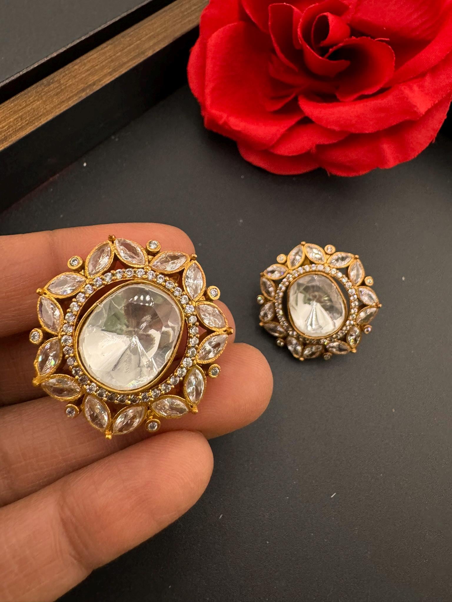 Sabyasachi inspired Designer Premium Uncut Kundan and cubic zirconia Stud earrings