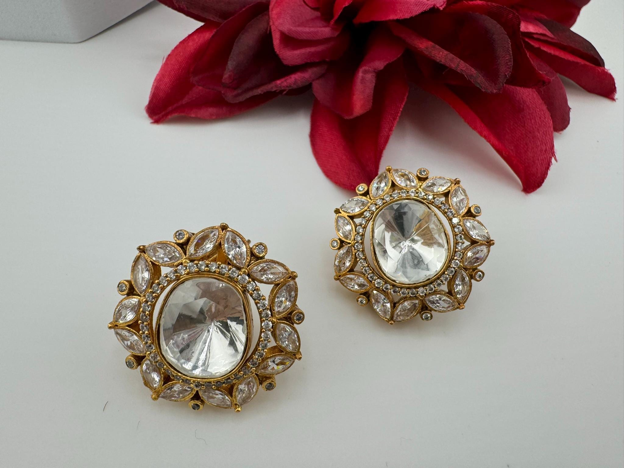 Sabyasachi inspired Designer Premium Uncut Kundan and cubic zirconia Stud earrings