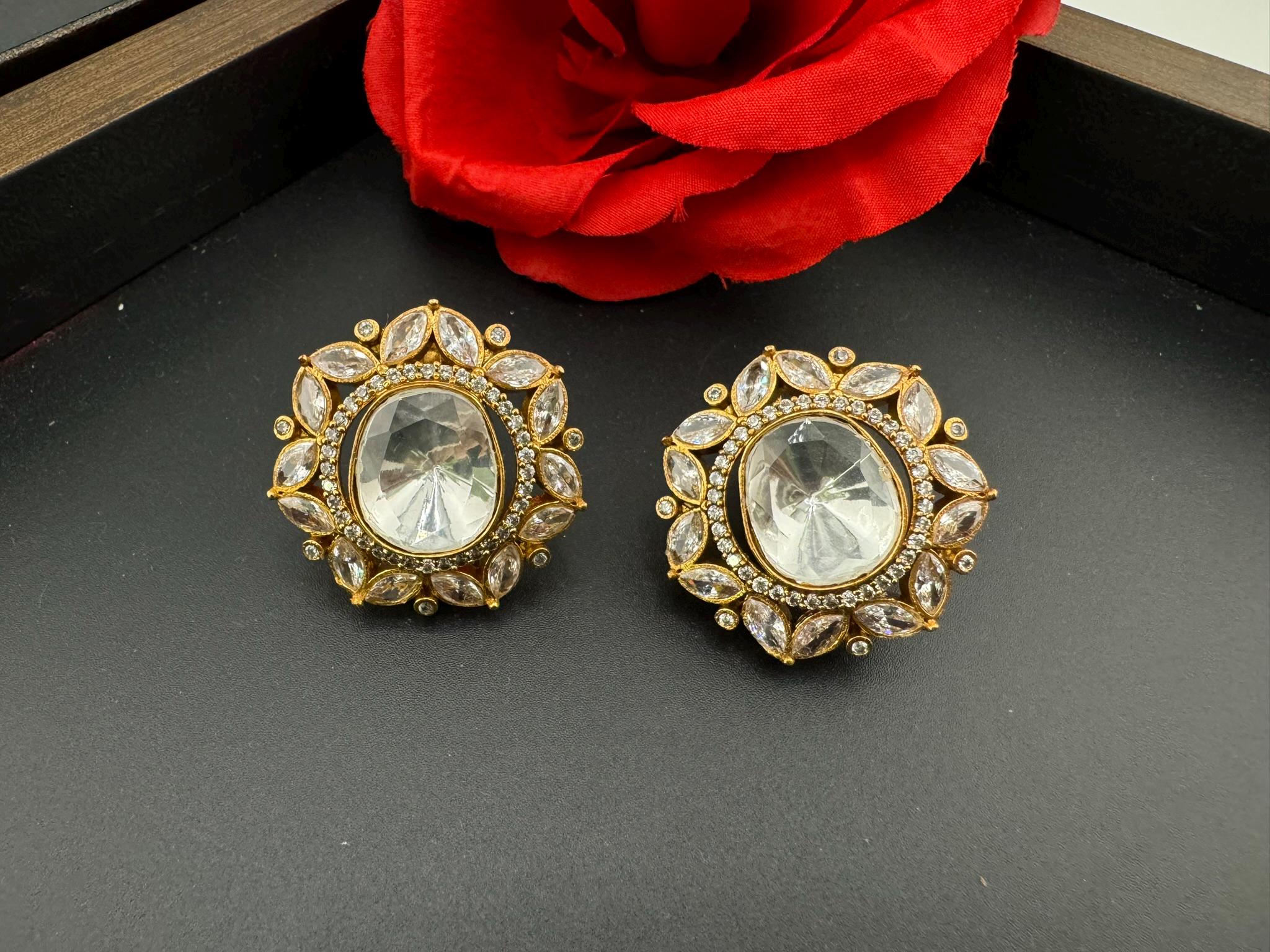 Sabyasachi inspired Designer Premium Uncut Kundan and cubic zirconia Stud earrings