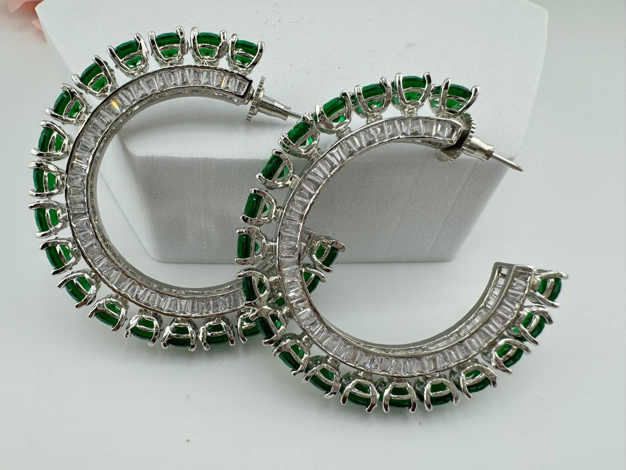 Swarovski inspired Premium Designer Open Hoop Earrings in Emerald Green crystals