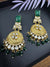 Amrapali Inspired Designer Premium Chandbali with Green stones, Moissanite Kundan and CZ long earrings