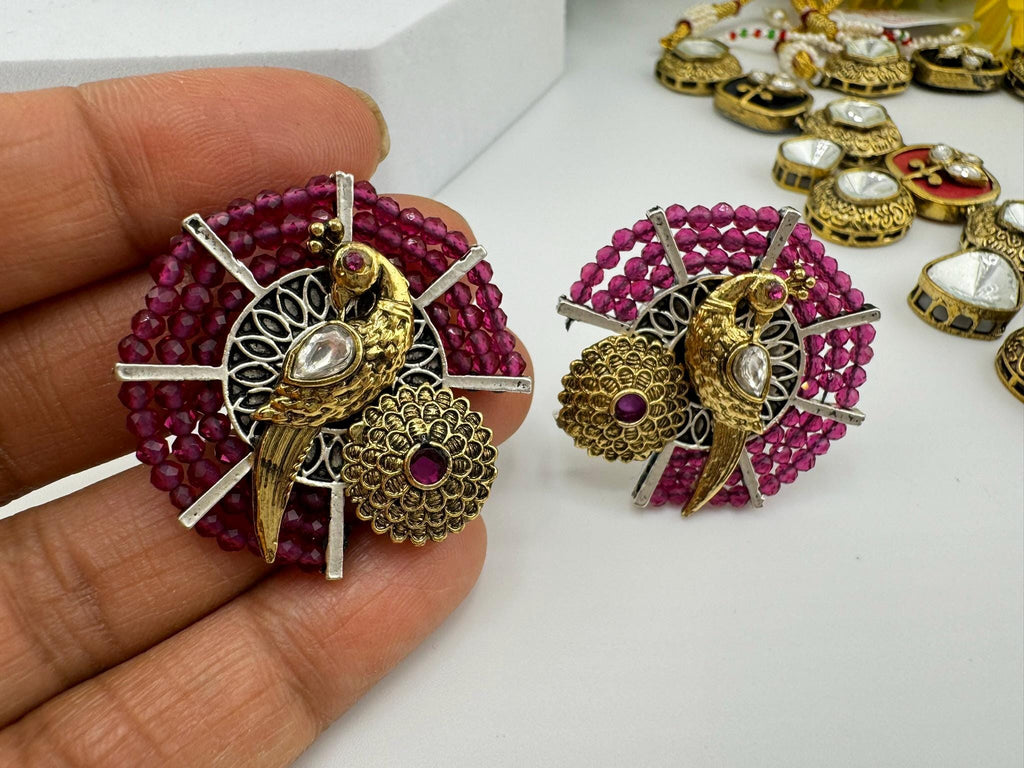 Amrapali inspired Premium designer stud earrings with Purple Beads and Peacock detailing