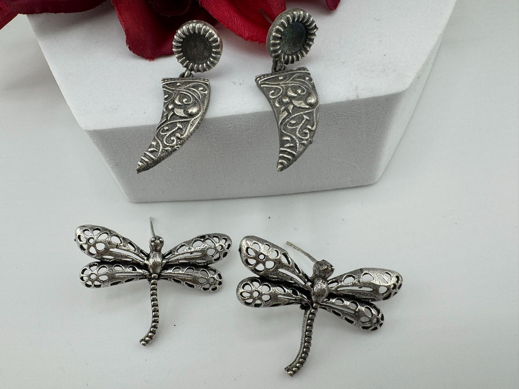 COMBO of 2 oxidized earrings, Fly and abstract earrings