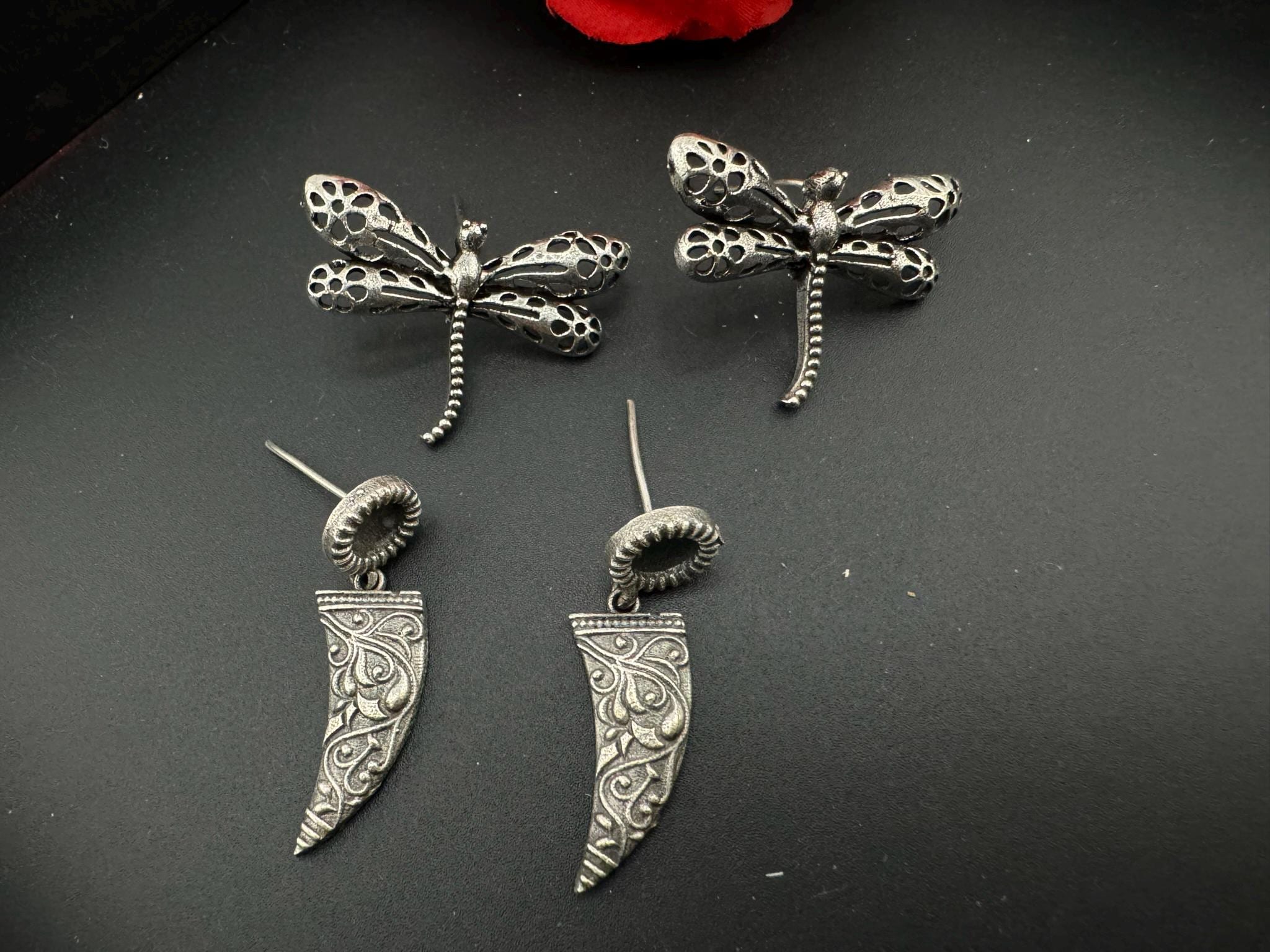 COMBO of 2 oxidized earrings, Fly and abstract earrings