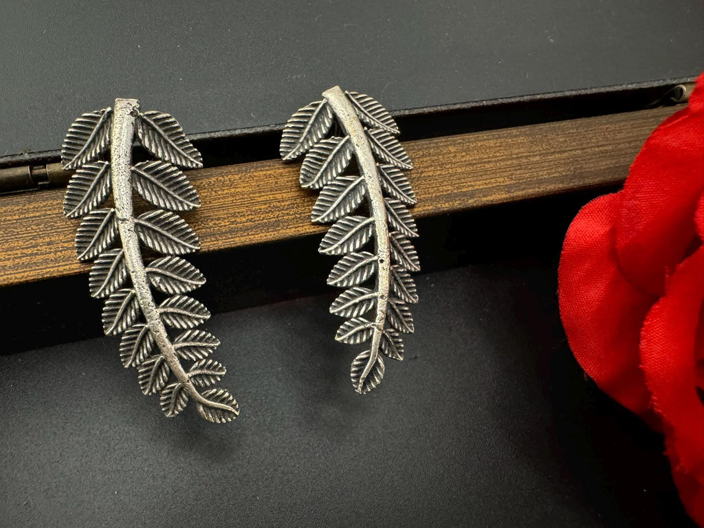 COMBO of 2 German SIlver oxidized earrings, leaf and mango earrings