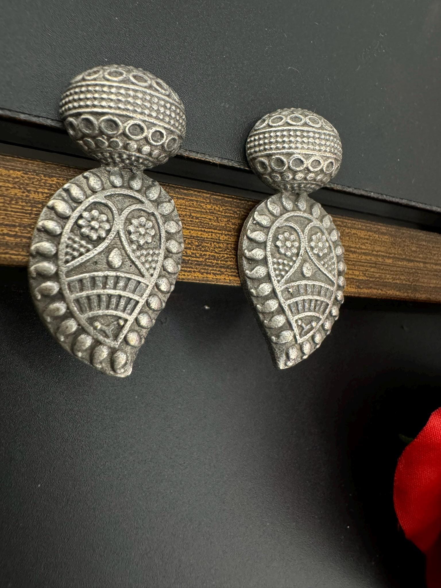 COMBO of 2 German SIlver oxidized earrings, leaf and mango earrings