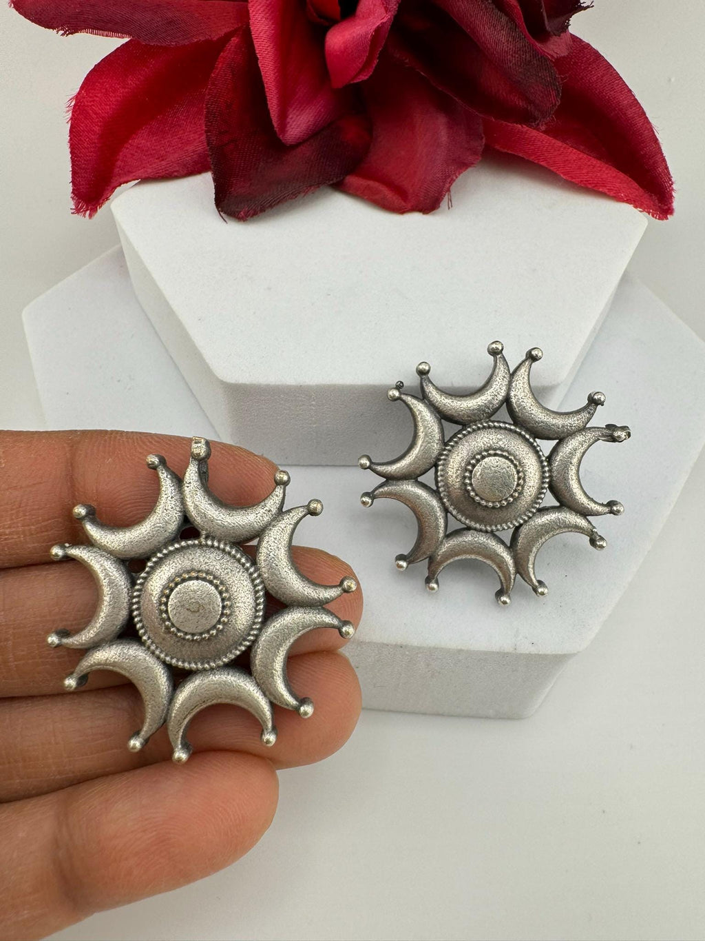 Moon Oxidized German silver Big Stud earrings