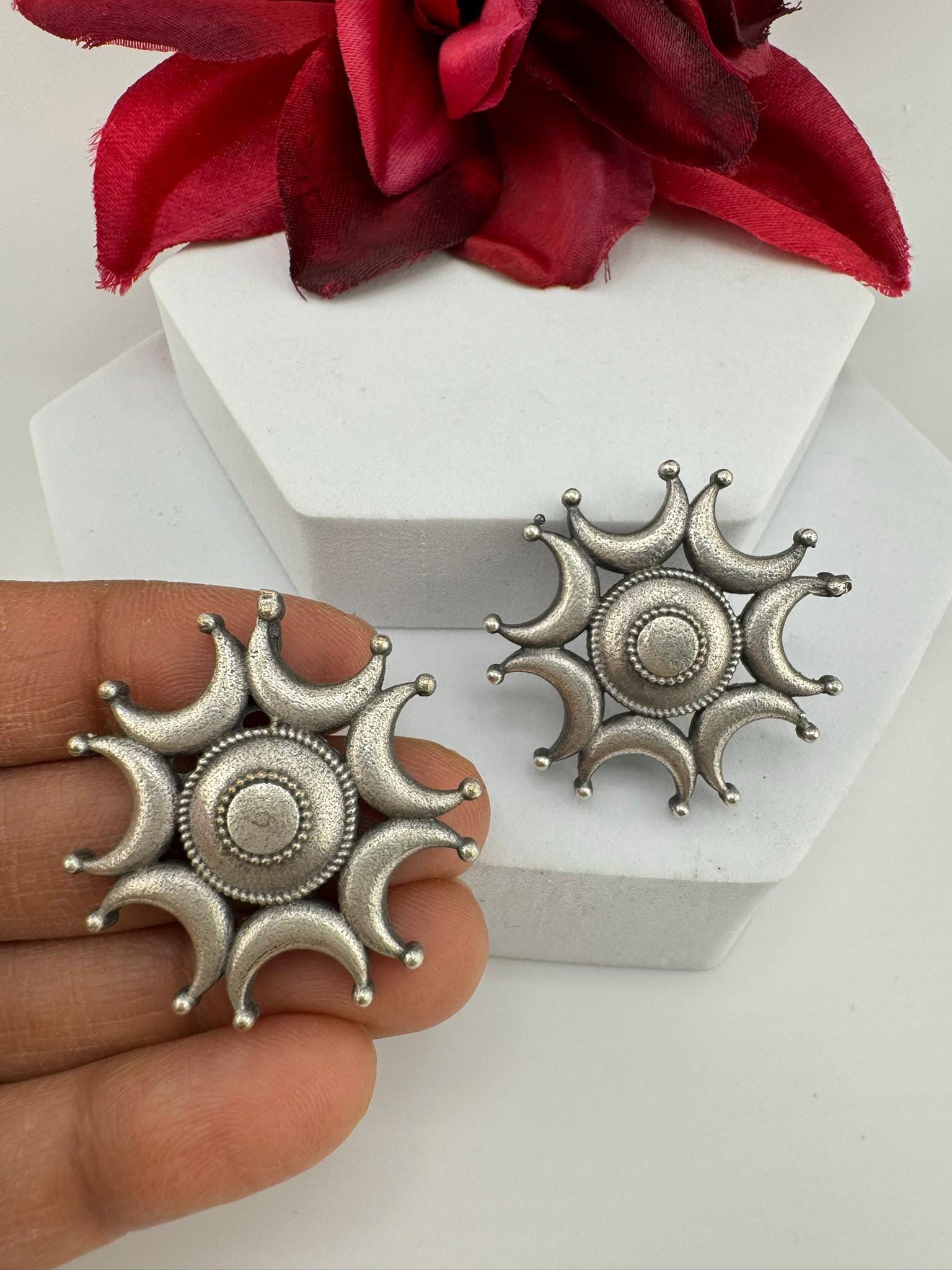 Moon Oxidized German silver Big Stud earrings