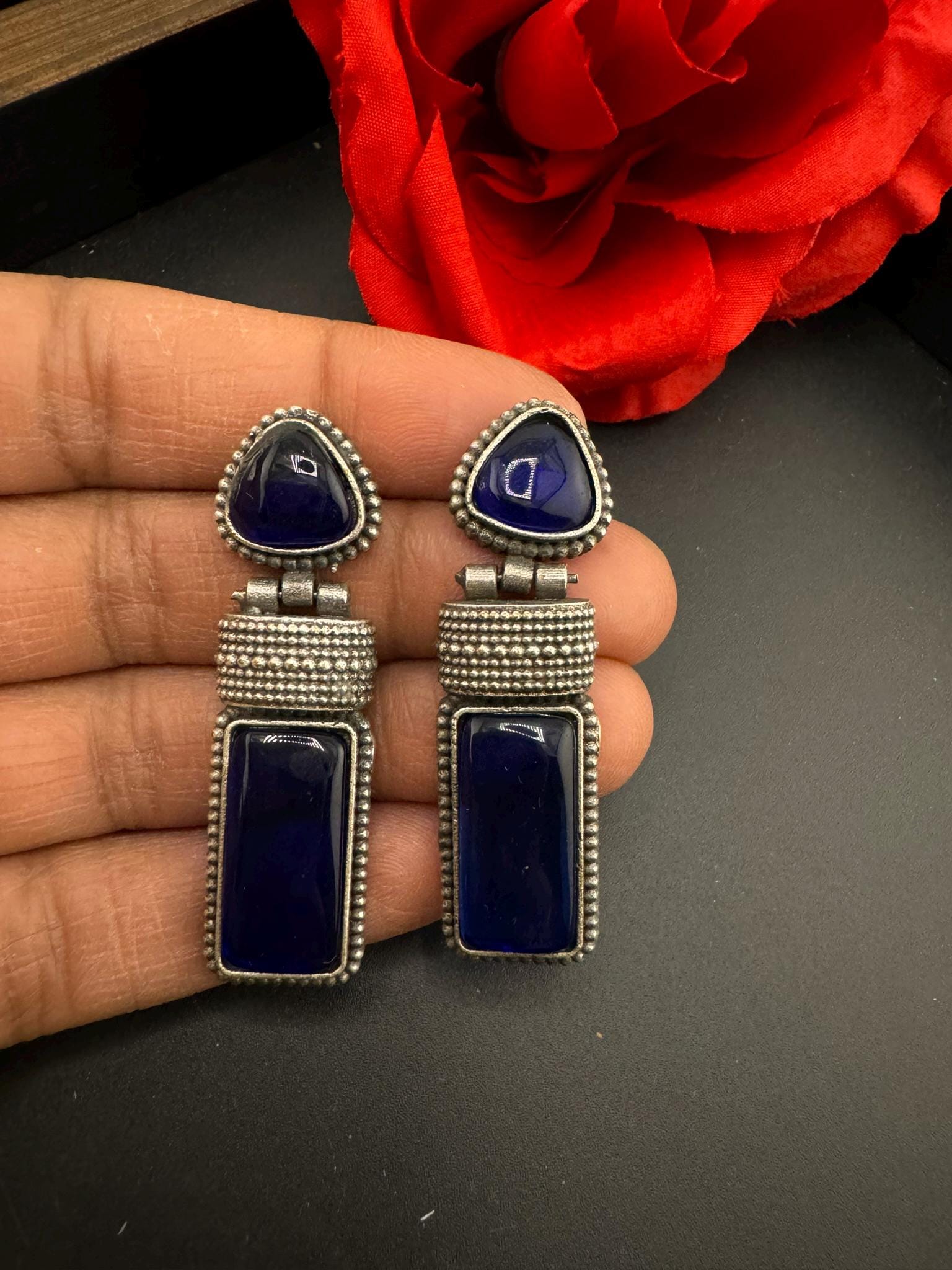 Blue Oxidized German silver Earrings, unique design