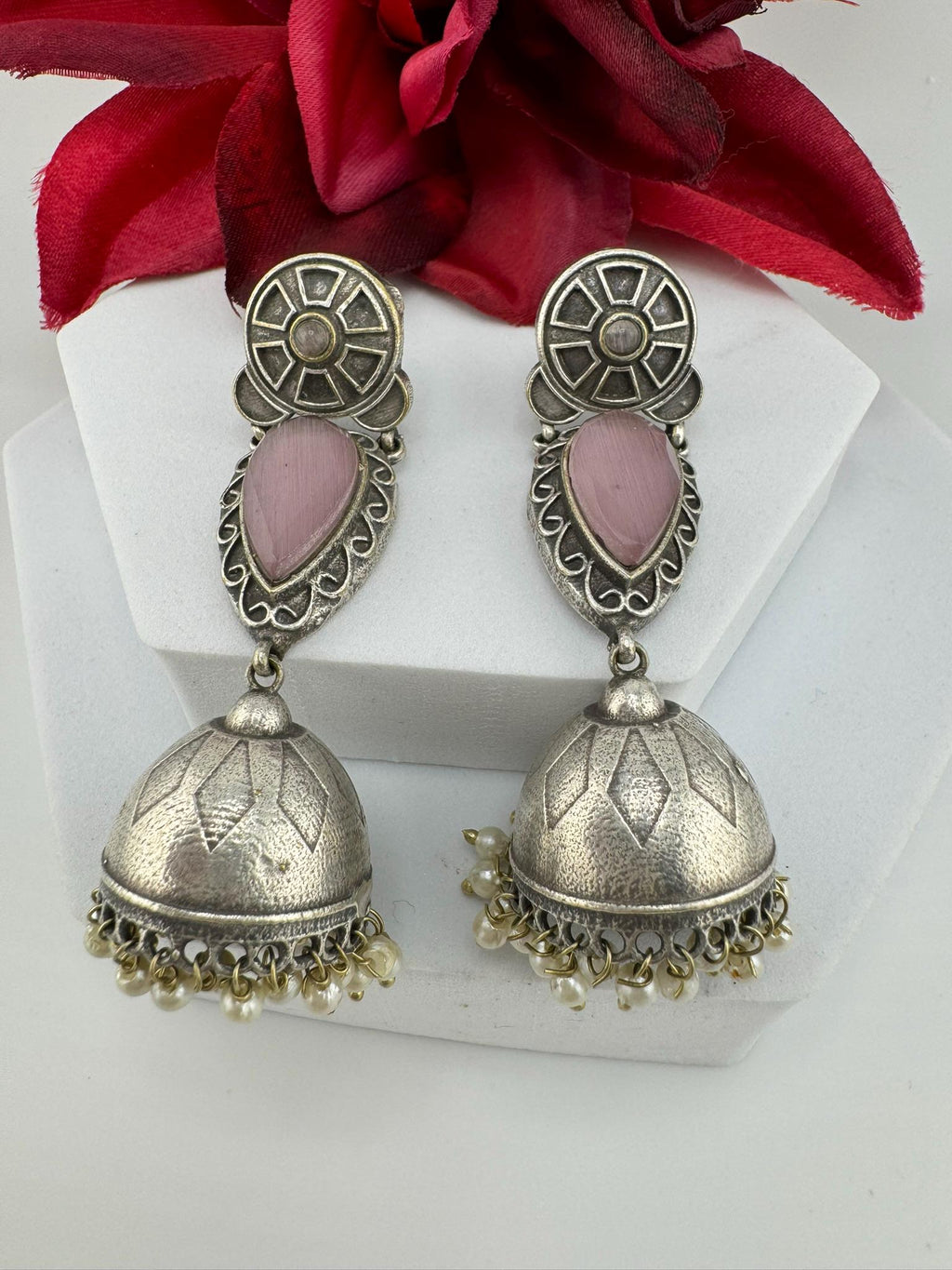 Oxidized German silver long jhumka earrings