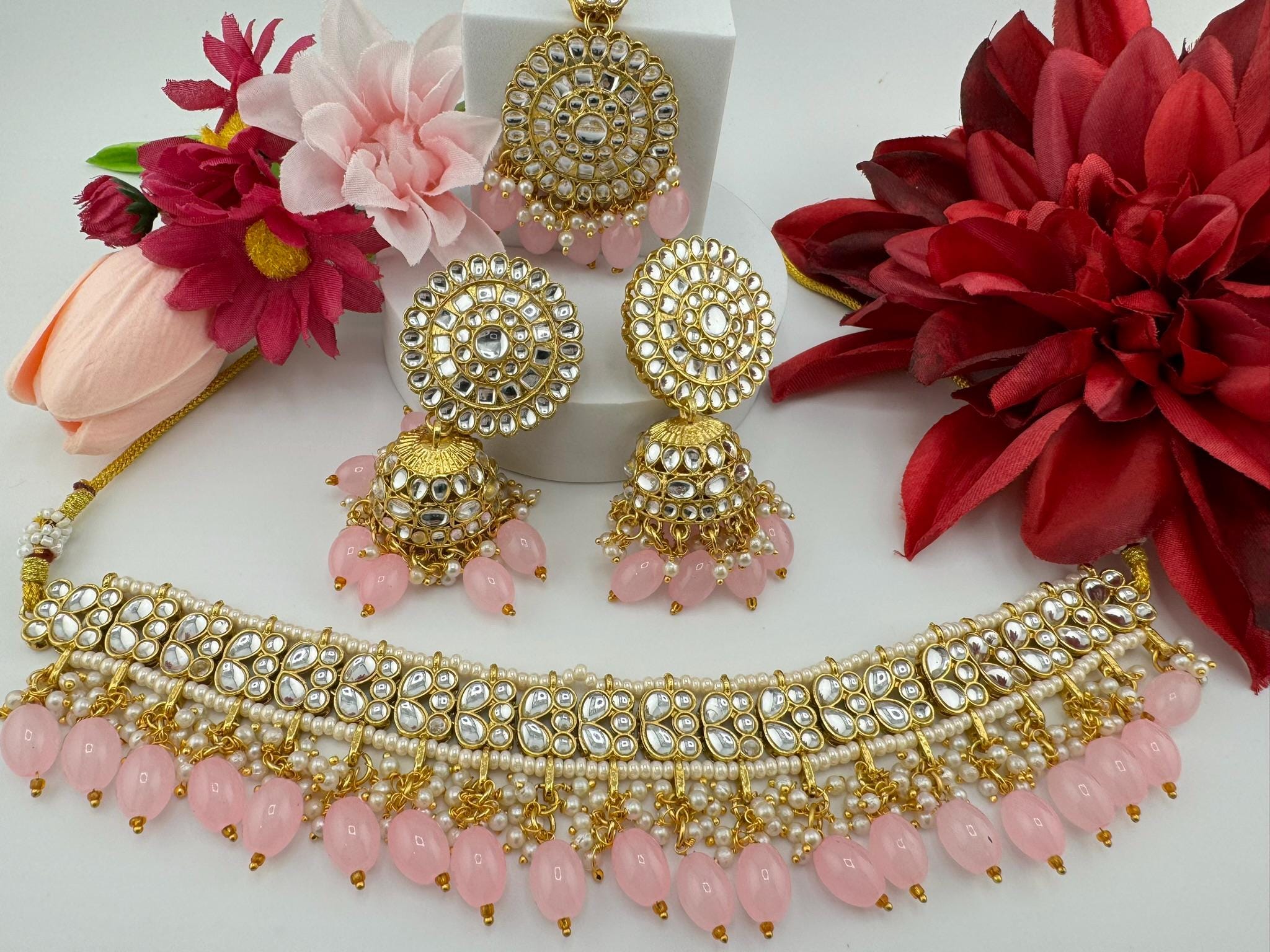 Kundan Choker Necklace Set/High Quality Kundan choker set/Indian necklace set with earring and Tika/Bridal Jewelry/Trendy Indian Bridal set