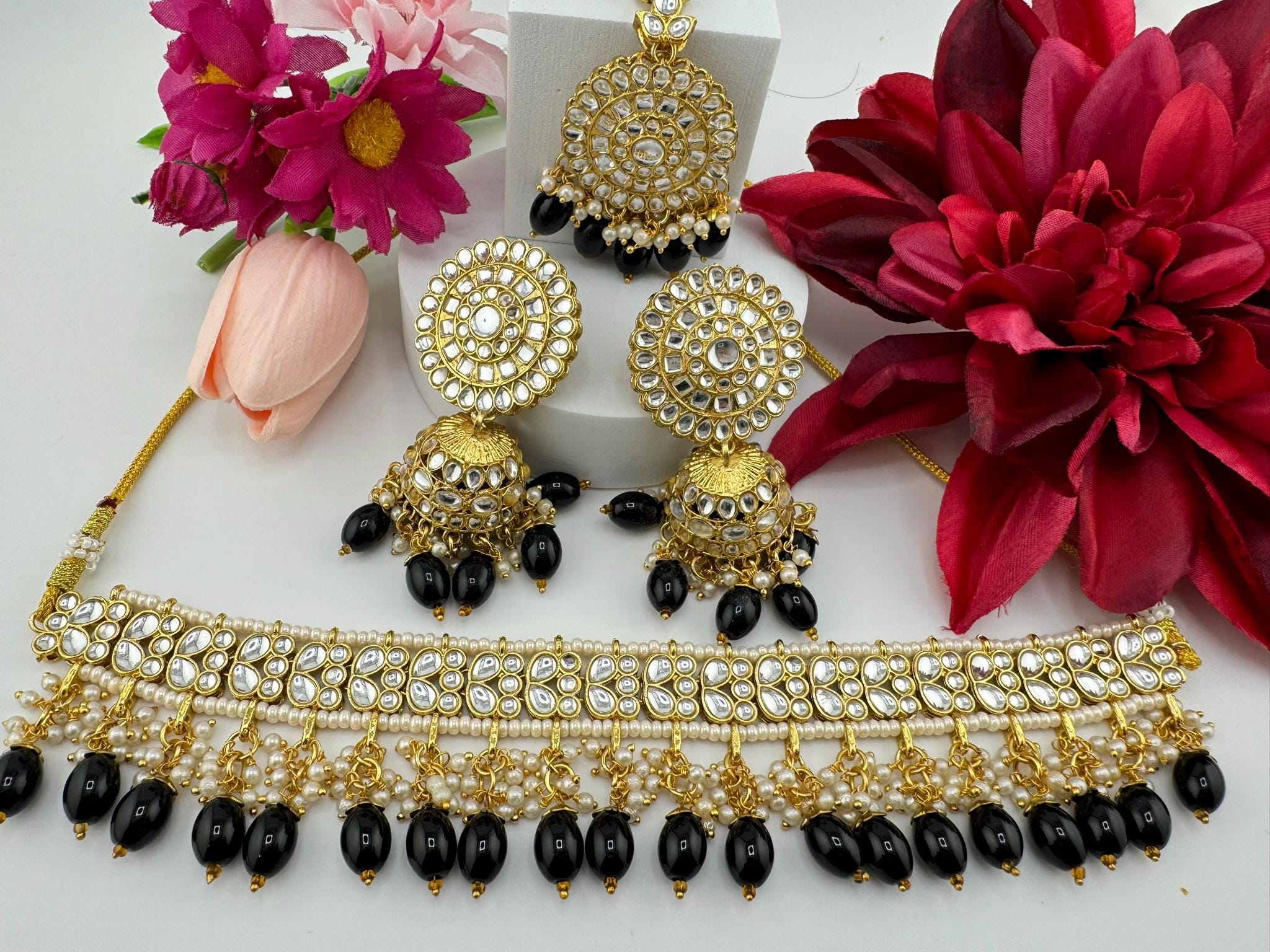 Kundan Choker Necklace Set/High Quality Kundan choker set/Indian necklace set with earring and Tika/Bridal Jewelry/Trendy Indian Bridal set