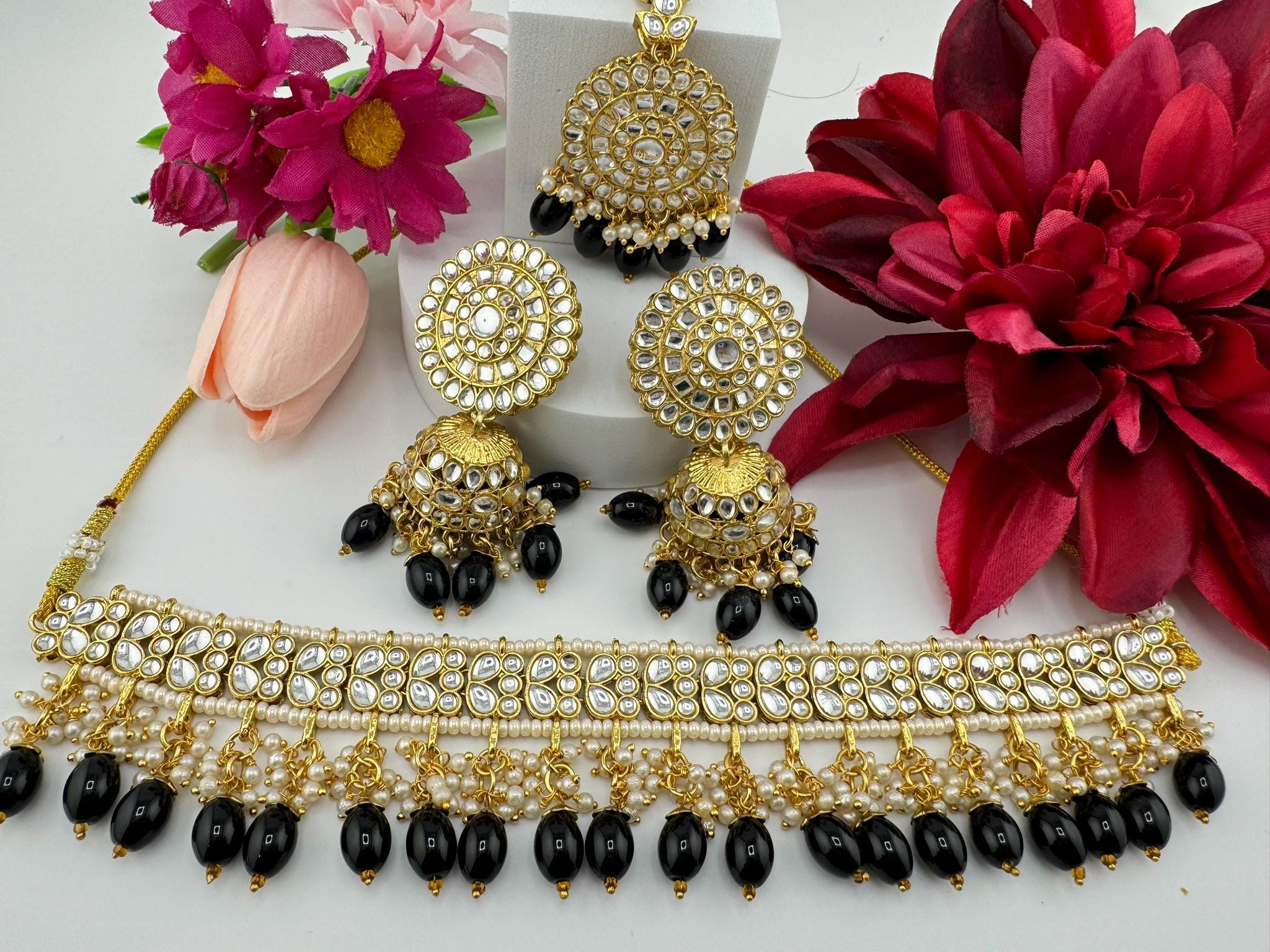 Kundan Choker Necklace Set/High Quality Kundan choker set/Indian necklace set with earring and Tika/Bridal Jewelry/Trendy Indian Bridal set