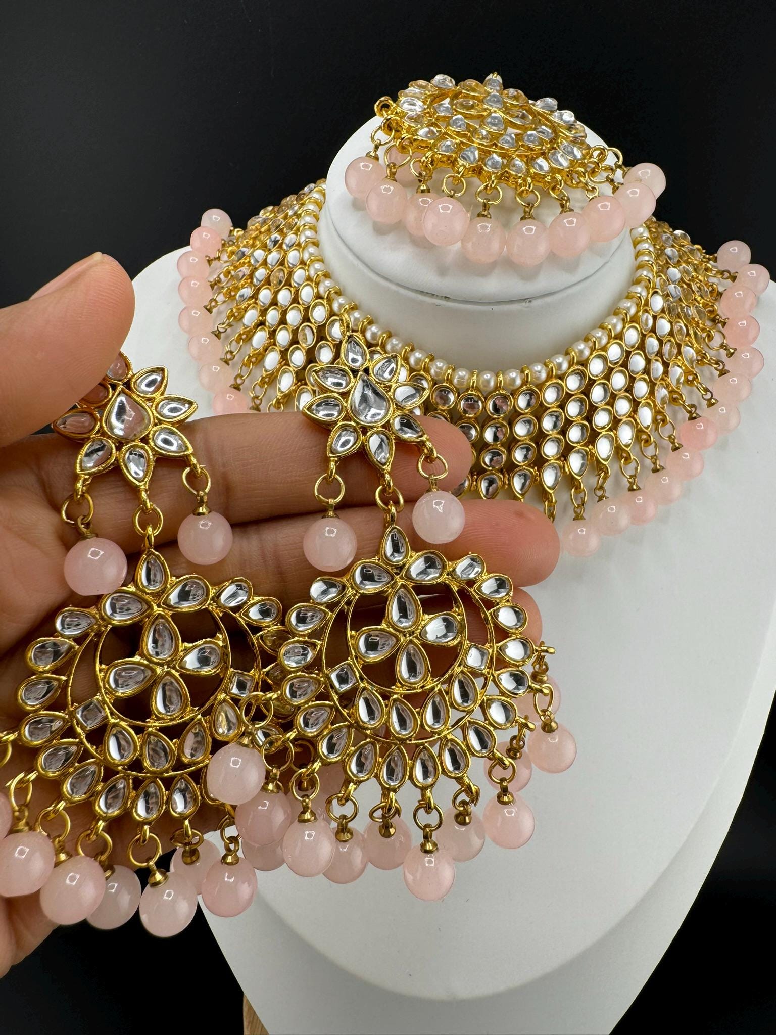 Kundan Bridal Pink Necklace Choker Set/High Quality Choker/Bridal necklace set with earring and Tika/Bridal Jewelry/Trendy Indian Bridal set