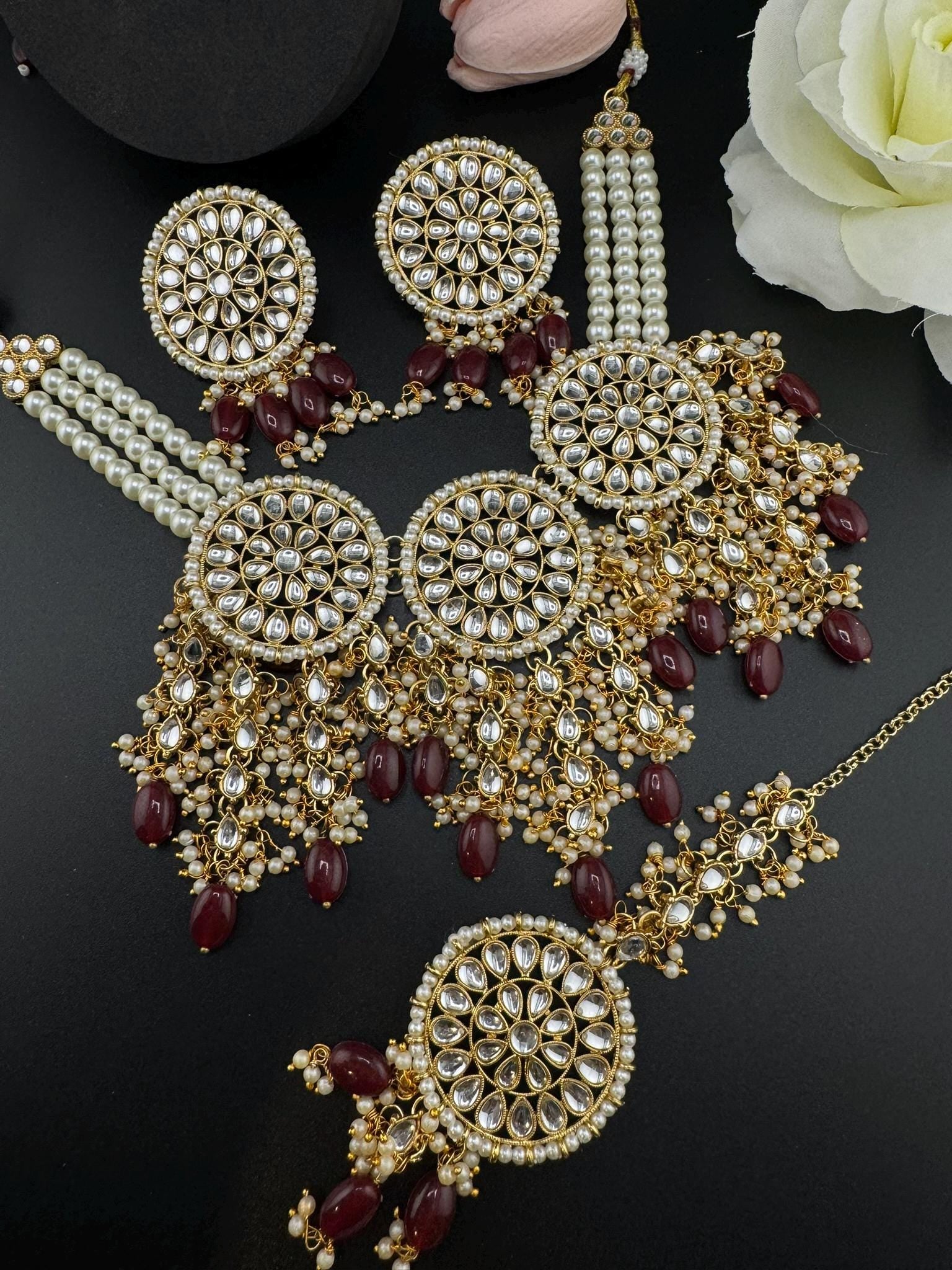 Kundan Heavy Bridal Necklace Set/High Quality Kundan set/Bridal necklace set with Big Studs and Tika/Bridal Jewelry/Indian Bridal set