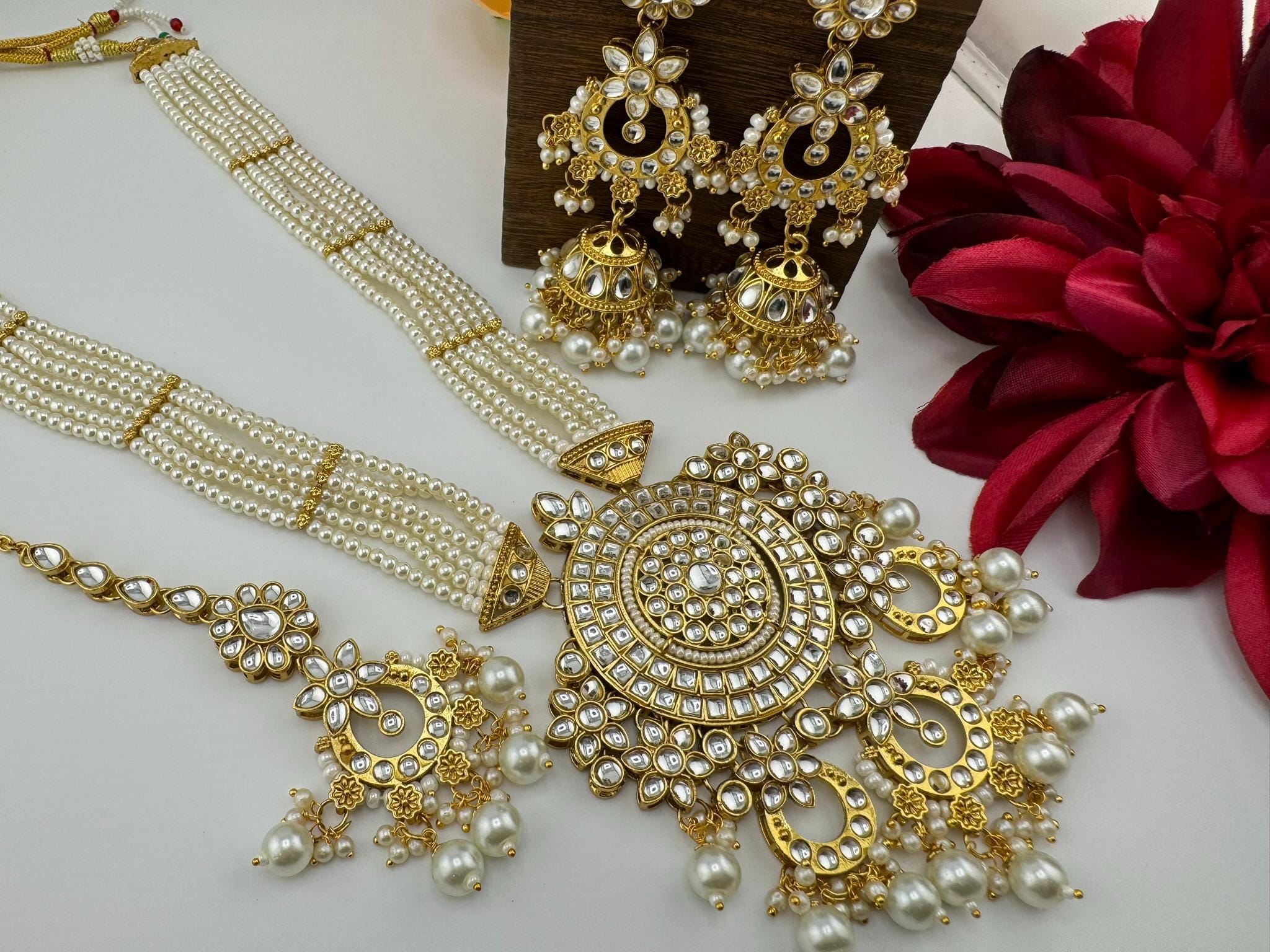 Kundan Bridal Long Necklace Set/High Quality Kundan set/Bridal Long necklace set with Long Jhumka and Tika/Bridal Jewelry/Indian Bridal set