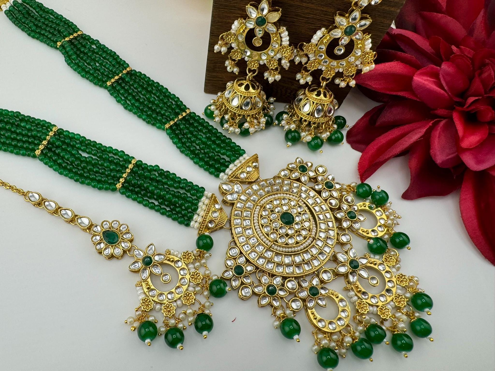 Kundan Bridal Long Necklace Set/High Quality Kundan set/Bridal Long necklace set with Long Jhumka and Tika/Bridal Jewelry/Indian Bridal set