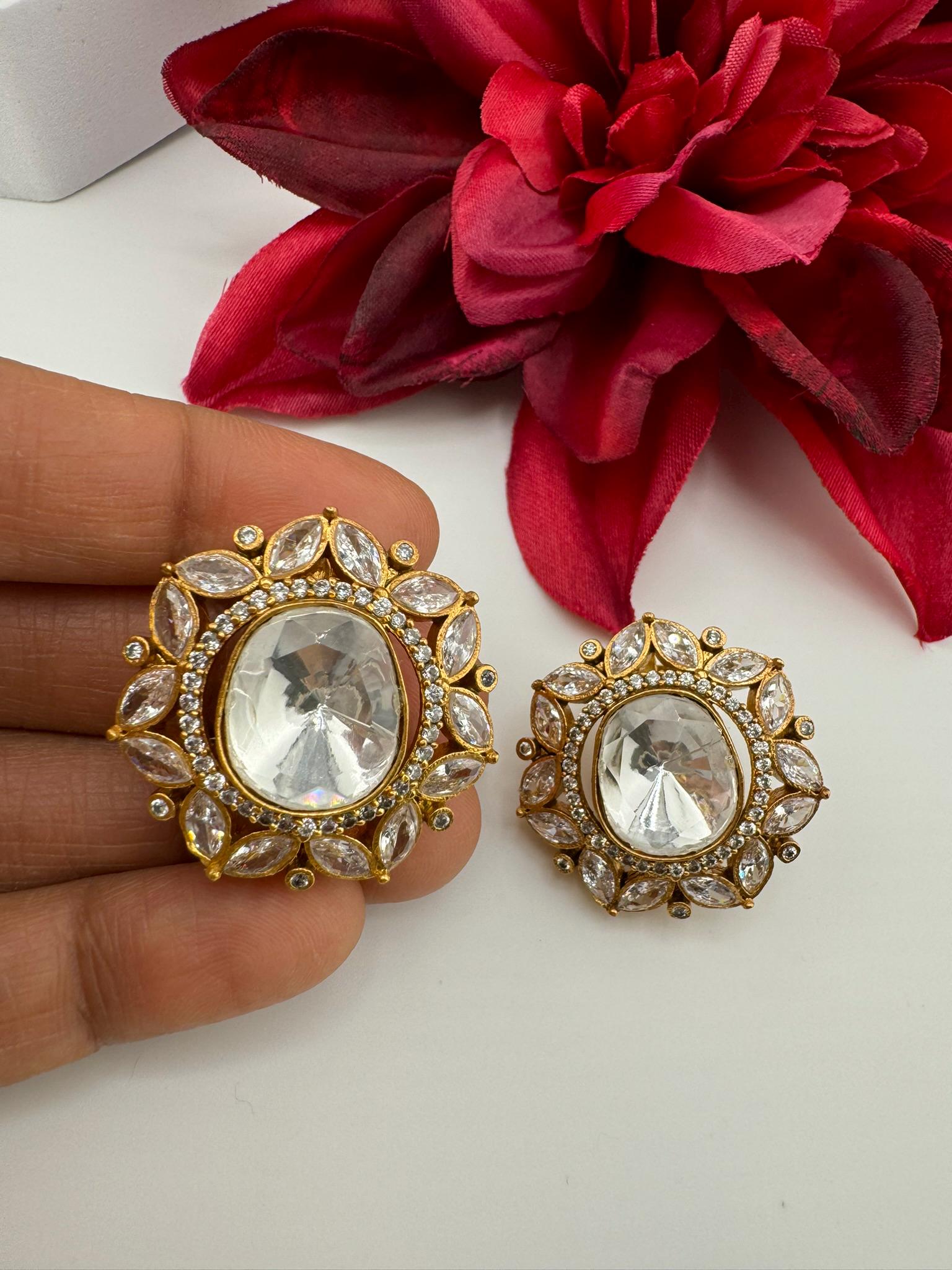 Sabyasachi inspired Designer Premium Uncut Kundan and cubic zirconia Stud earrings