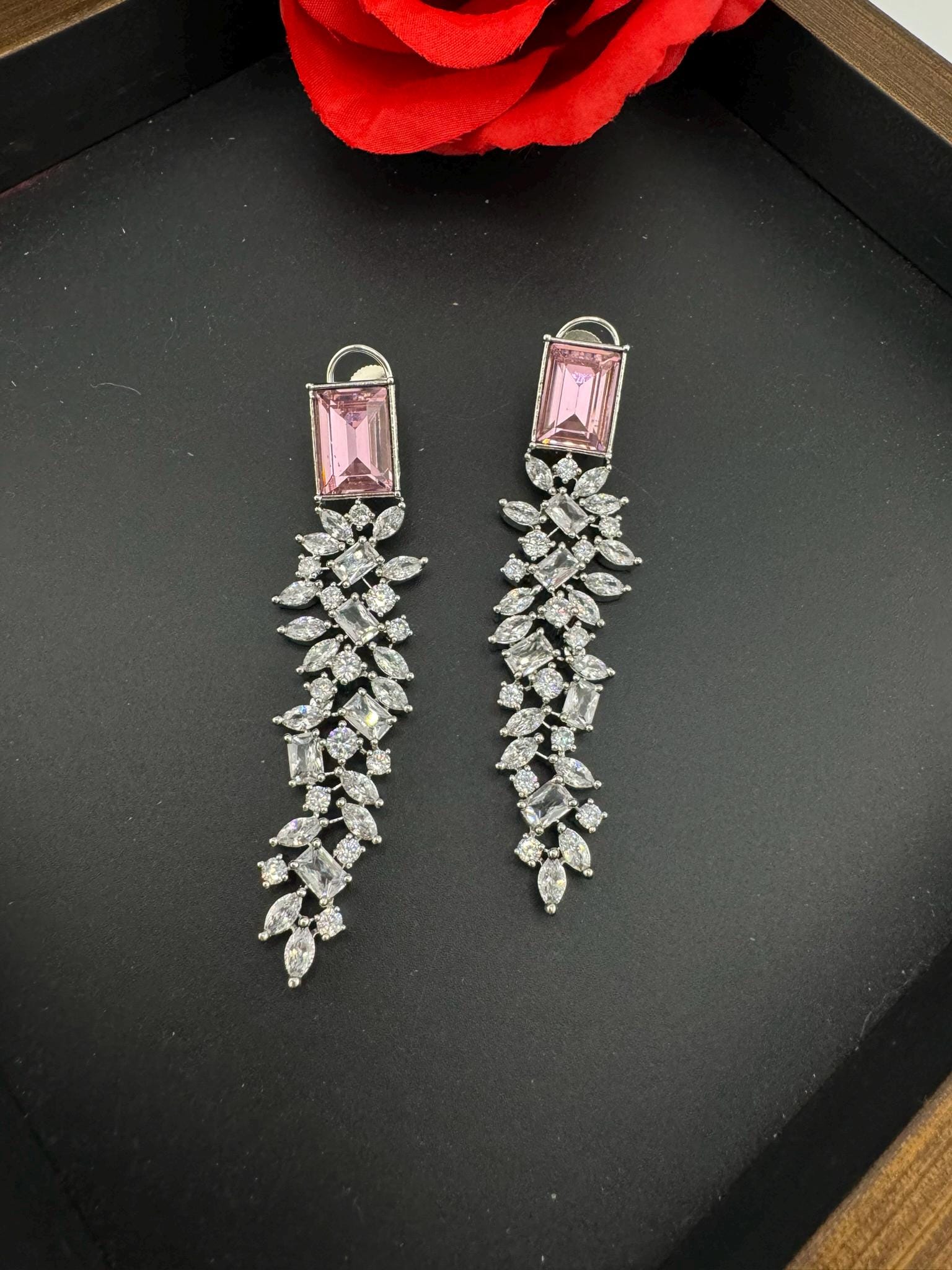 Premium Swarovski Crystal and Cubic Zirconia in unique style setting is a designer earring/Indian earring/Bridal Jewelry/Swarovski Inspired
